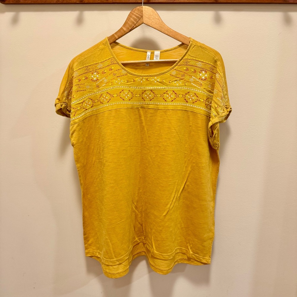 Cato Womens Mustard Yellow Embroidered Boho Slub Knit Top Plus Size 18/20